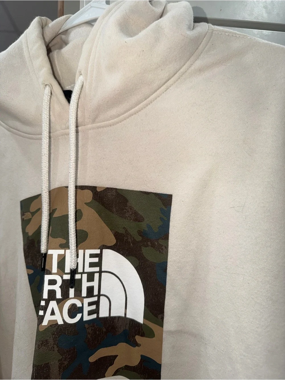 The North Face Men's Cream Crewneck Hoodie with Camo Logo